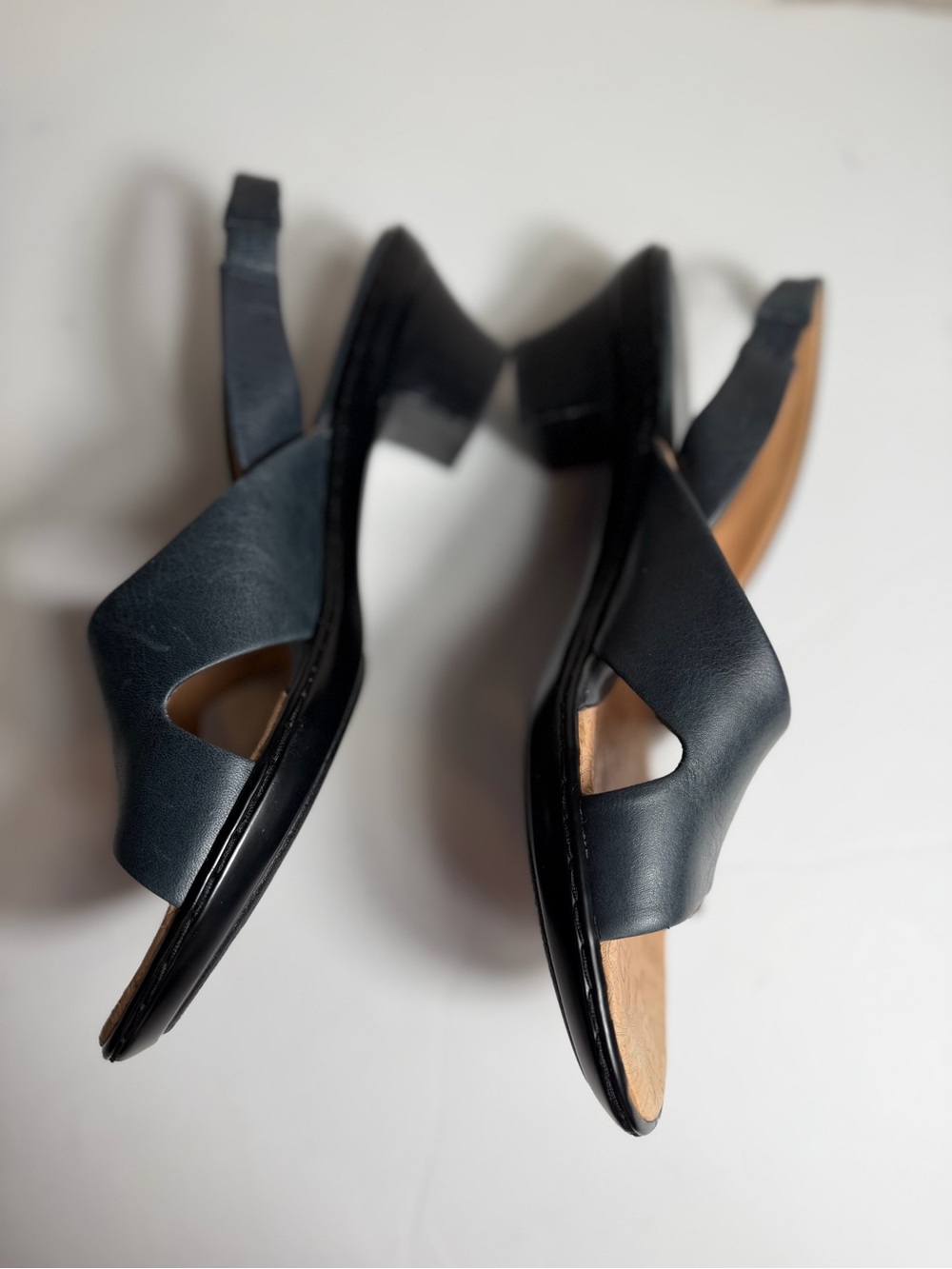 Sofft~Comfort~Navy~Leather~Peep Toe~Slingback~Block Heel~Pump~Sandal~Size 8.5 - Picture 8 of 14
